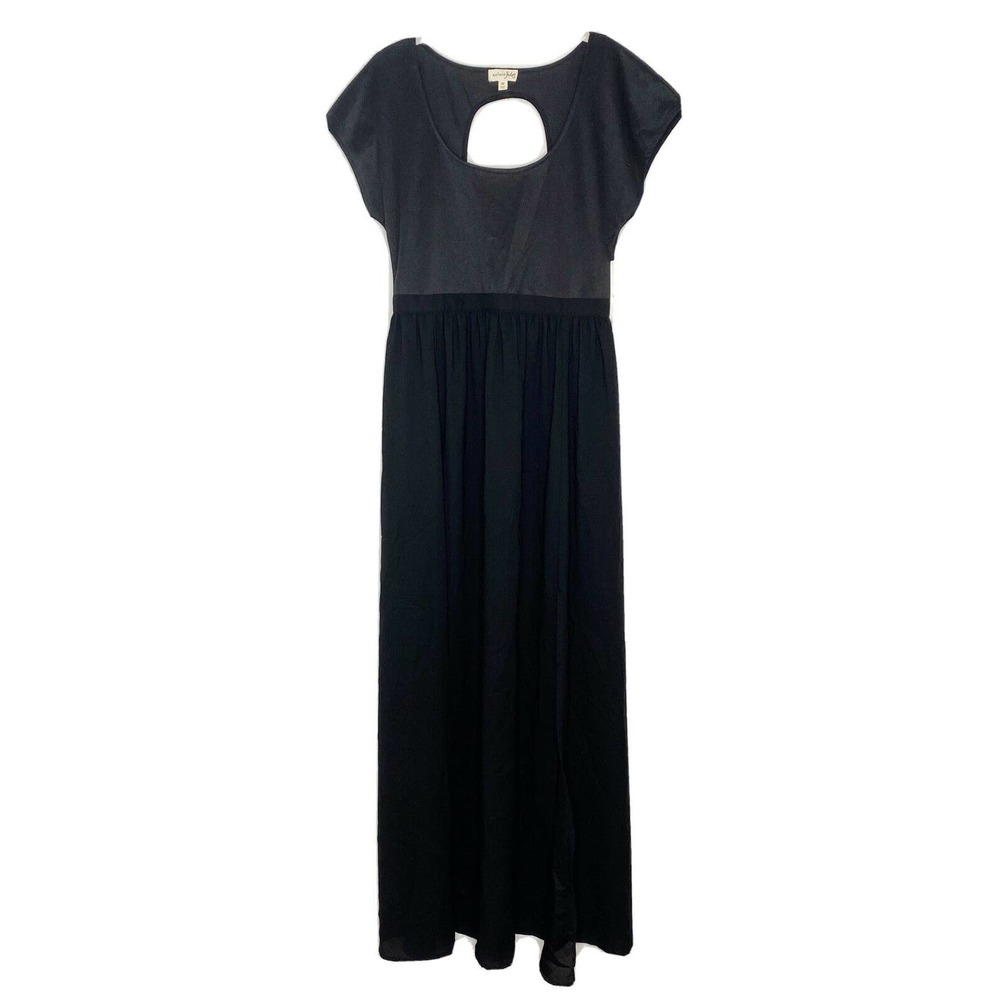 Maison Jules Womens Black Short Sleeves Long Open Back Maxi Dress Sz M New